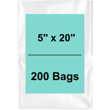 5X20 inches Clear Flat Poly Bags 2Mil Open Top (LDPE)
